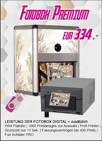 Fotobox DIGITAL €228,- Foto Flatrate ohne Druckfunktion kostenlose Fun Schilder coole Fotobox Designs kein Zeitlimit kostenloser Versand Blitz für perfekte Fotos Spiegelrefelexkamera USB Stick mit allen Fotos Live View Display